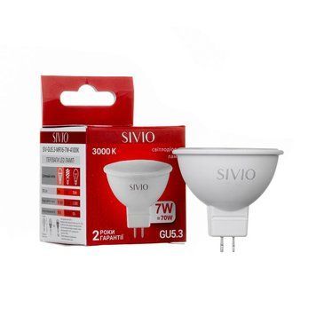 Світлодіодна лампочка LED GU5.3 MR16 7W тепла біла 3000К SIVIO 1020858