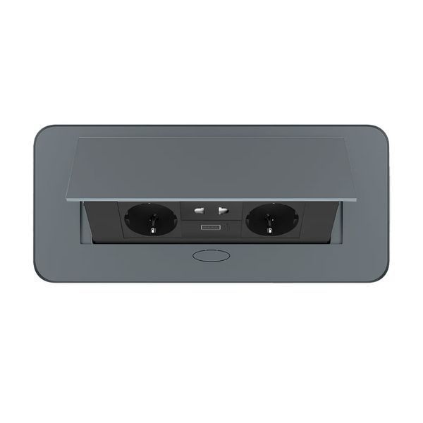 Меблева потрійна розетка Livolo сіра для стільниці, USB 10 Вт, розетка 2-в-1, висувна, із заземленням VL-SHS013-2TC-T25-UA-IP-G