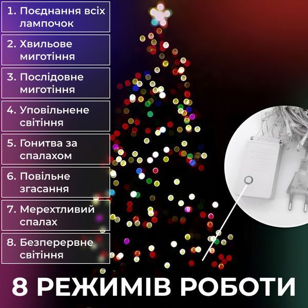 Гірлянда-нитка 10м, чорний провід, мультиколор TLD-M200LEDML