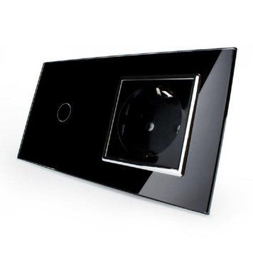 Сенсорный выключатель 1 сенсор 1 розетка Livolo стекло черный хром VL-C701/C7C1EU-12-chrome