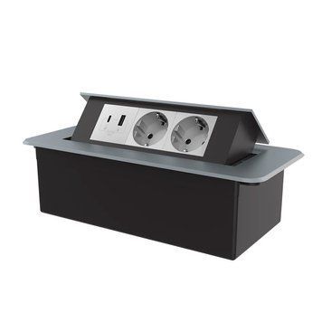 Меблева потрійна розетка Livolo сіра, вбудована в стільницю, з USB-A і USB Type-C 36 Вт, висувна, із заземленням VL-SHS013-TC-UA.UC-IP-G