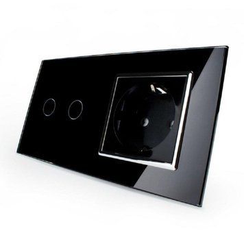 Сенсорный выключатель 2 сенсора 1 розетка Livolo стекло черный хром VL-C702/C7C1EU-12-chrome