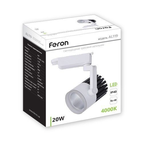 Трековый светодиодный светильник Feron AL119 20W 4000K белый 32594