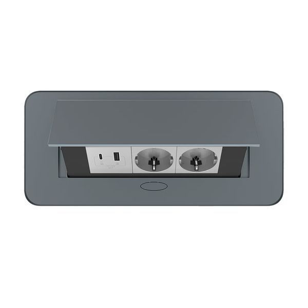 Меблева потрійна розетка Livolo сіра, вбудована в стільницю, з USB-A і USB Type-C 36 Вт, висувна, із заземленням VL-SHS013-TC-UA.UC-IP-G