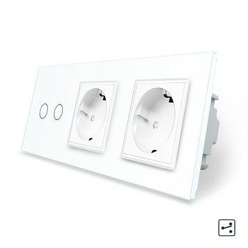 Сенсорный проходной выключатель 2 сенсора 2 розетки Livolo стекло белый VL-C702S/C7C2EU-11