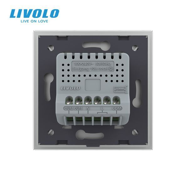 Умный сенсорный Wi-Fi проходной выключатель 2 сенсора Livolo стекло серый VL-C7FC2SNY-2G-IP