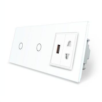 Сенсорный выключатель 2 сенсора 1-1 1 USB 1 универсальная розетка Livolo стекло белый VL-C701/C701/C1A1USB-11