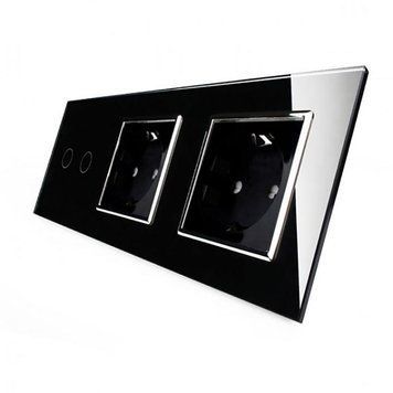 Сенсорный выключатель 2 сенсора 2 розетки Livolo стекло черный хром VL-C702/C7C2EU-12-chrome