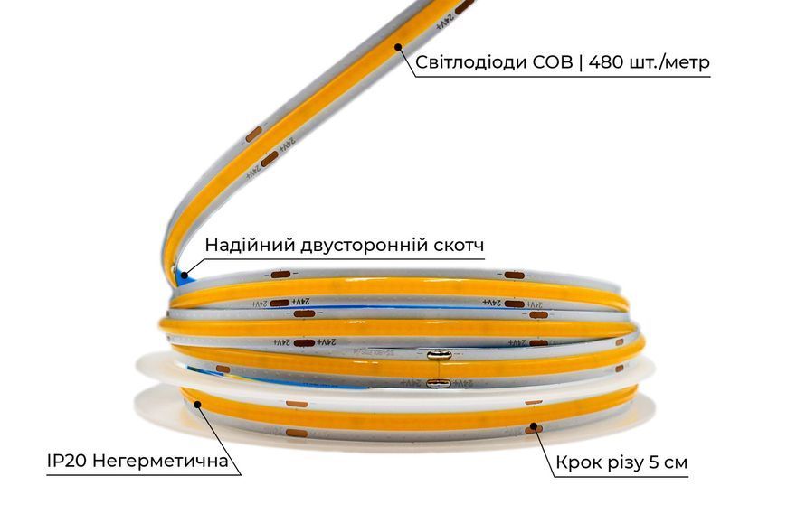COB LED-лента Prolum 24V, 480, IP20, серия PRO, Нейтральный-белый (3800-4300K) 350004