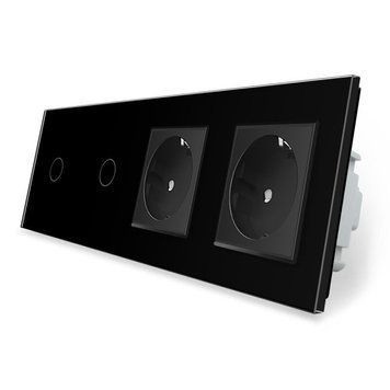 Сенсорный выключатель 2 сенсора 2 розетки Livolo стекло черный VL-C701/C701/C7C2EU-12
