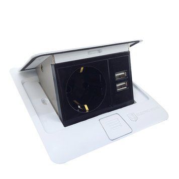 Розетка врезная для пола ElectroHouse 16А+2USB 2,1А IP44 белый EH-F009