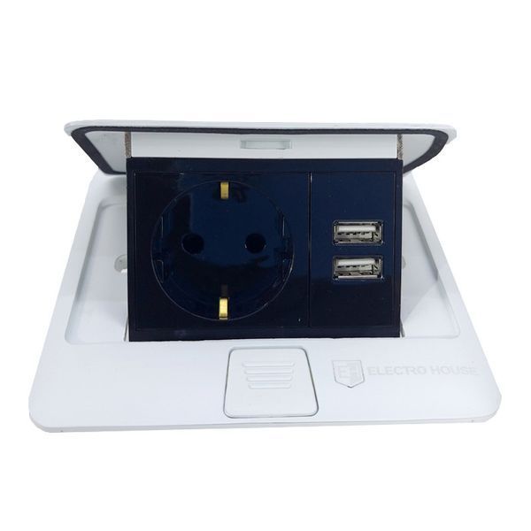 Розетка врезная для пола ElectroHouse 16А+2USB 2,1А IP44 белый EH-F009