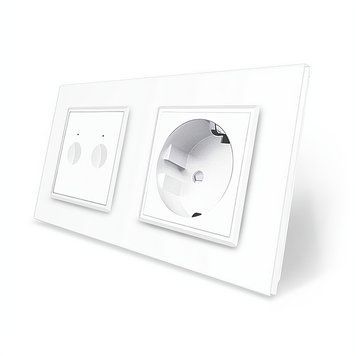 Сенсорный выключатель Sense 2 сенсора 1 розетка Livolo белое стекло VL-C7FC2WP/FCTC16A-4WP