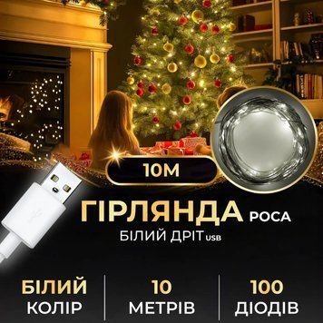 Уличная гирлянда Роса Капля 10м 100LED, USB, IP44, белый провод, белый TLD-USB100L10MWW
