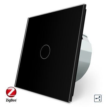 Умный сенсорный проходной ZigBee выключатель 1 сенсор Livolo стекло черный VL-C701SZ-12