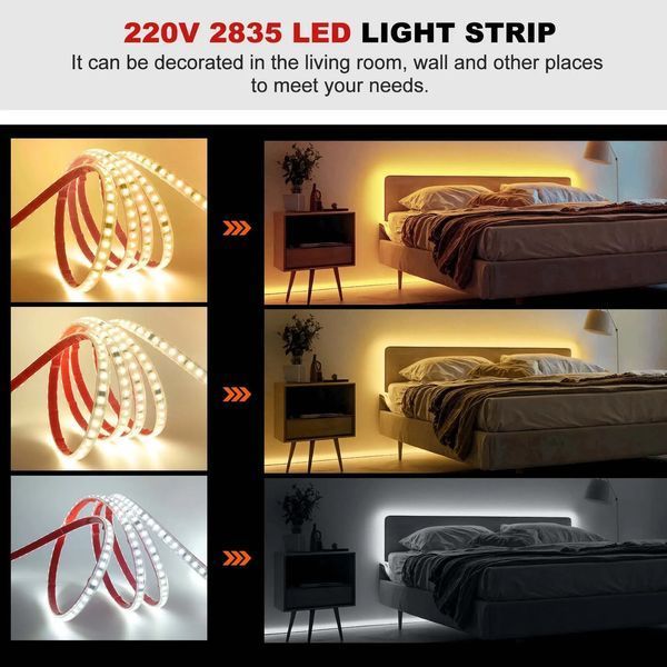 LED-стрічка Prolum 220V, 2835/120, IP67, 9.5мм, серія S, Теплий білий (2800-3200К) 361009